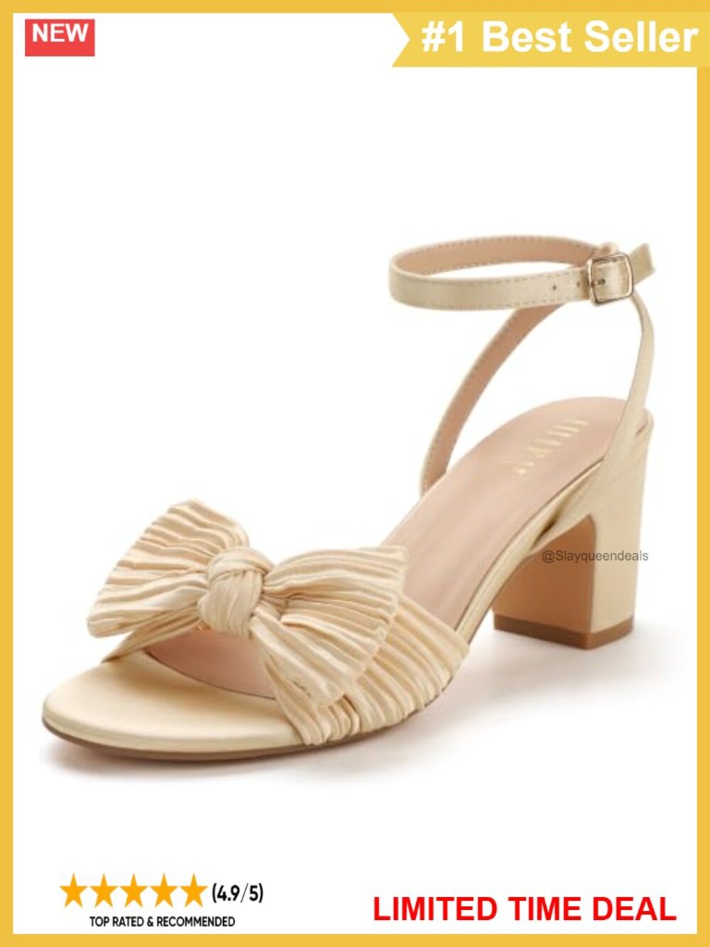 Women's Chunky Block Heel Sandals Bow Ankle Strap Dressy Wedding Heels